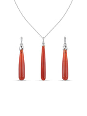 Natural Red Onyx & White Zircon Silver Jewellery Set