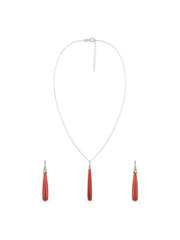 Natural Red Onyx & White Zircon Silver Jewellery Set
