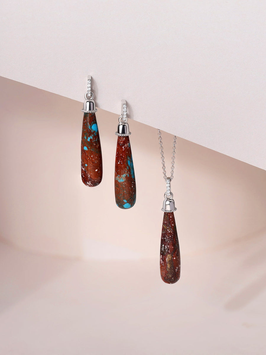 Natural Turquoise & White Zircon Silver Jewellery Set