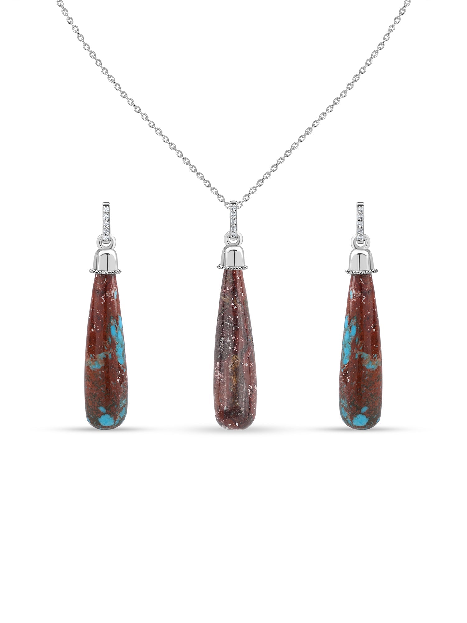 Natural Turquoise & White Zircon Silver Jewellery Set