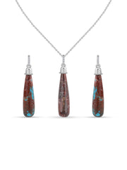 Natural Turquoise & White Zircon Silver Jewellery Set