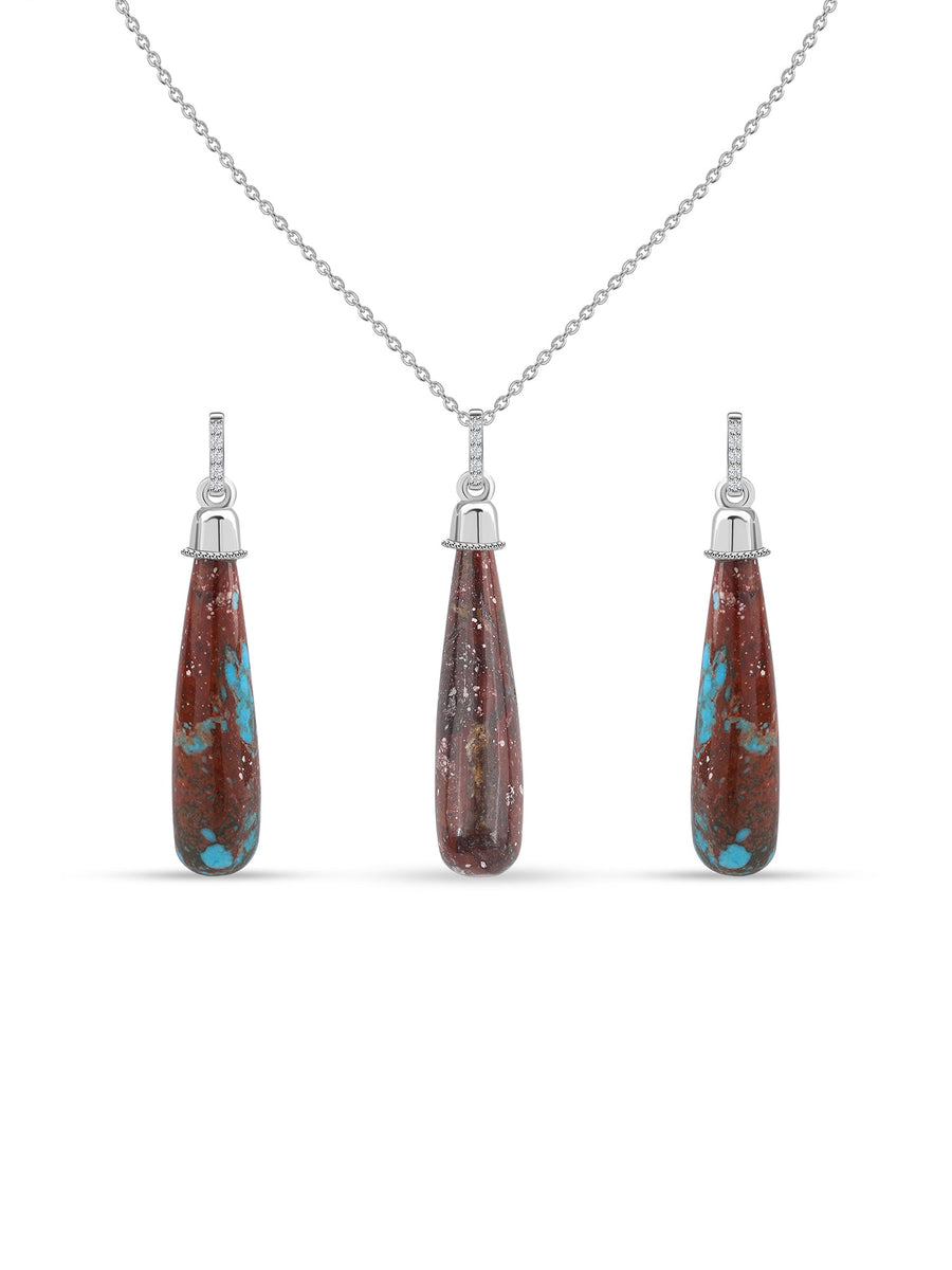 Natural Turquoise & White Zircon Silver Jewellery Set