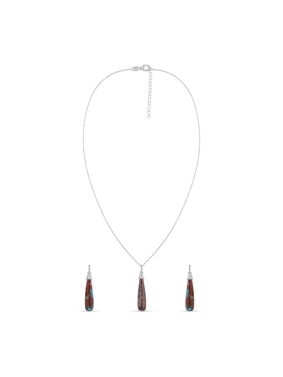 Natural Turquoise & White Zircon Silver Jewellery Set
