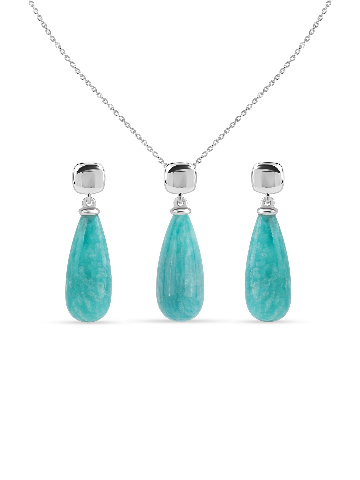 Natural Amazonite & Zircon Silver Jewellery Set