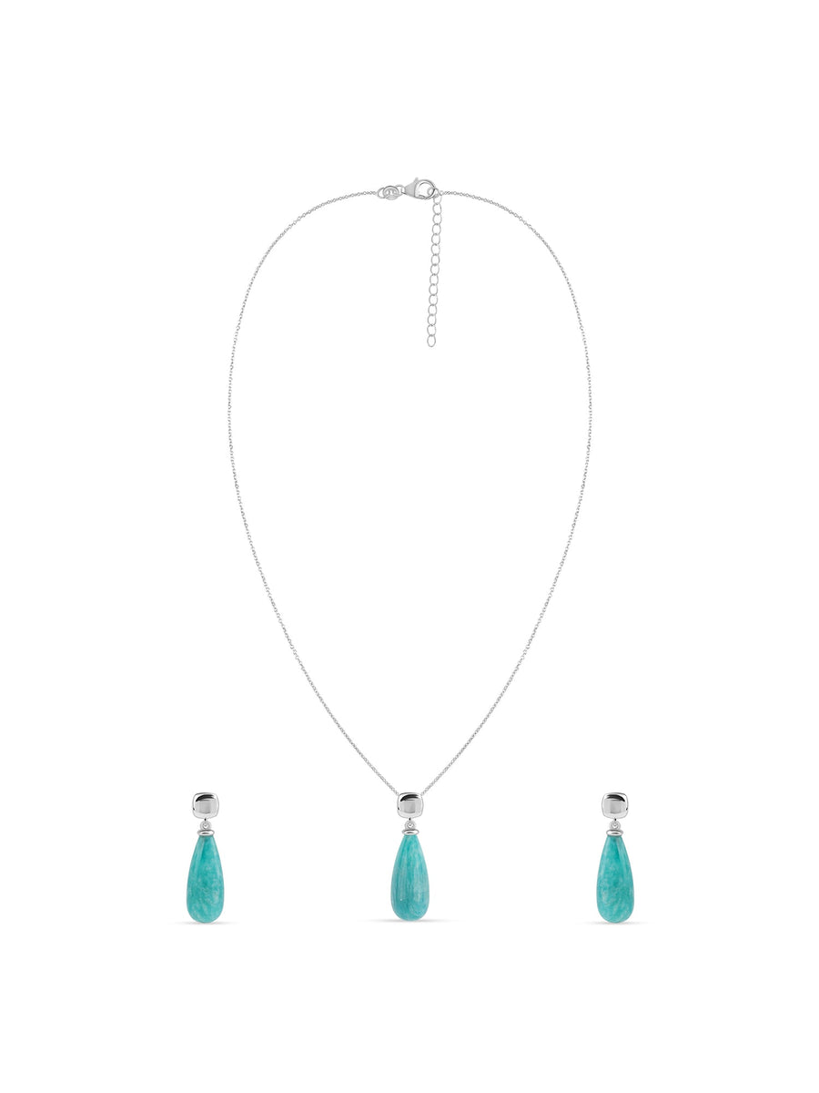 Natural Amazonite & Zircon Silver Jewellery Set