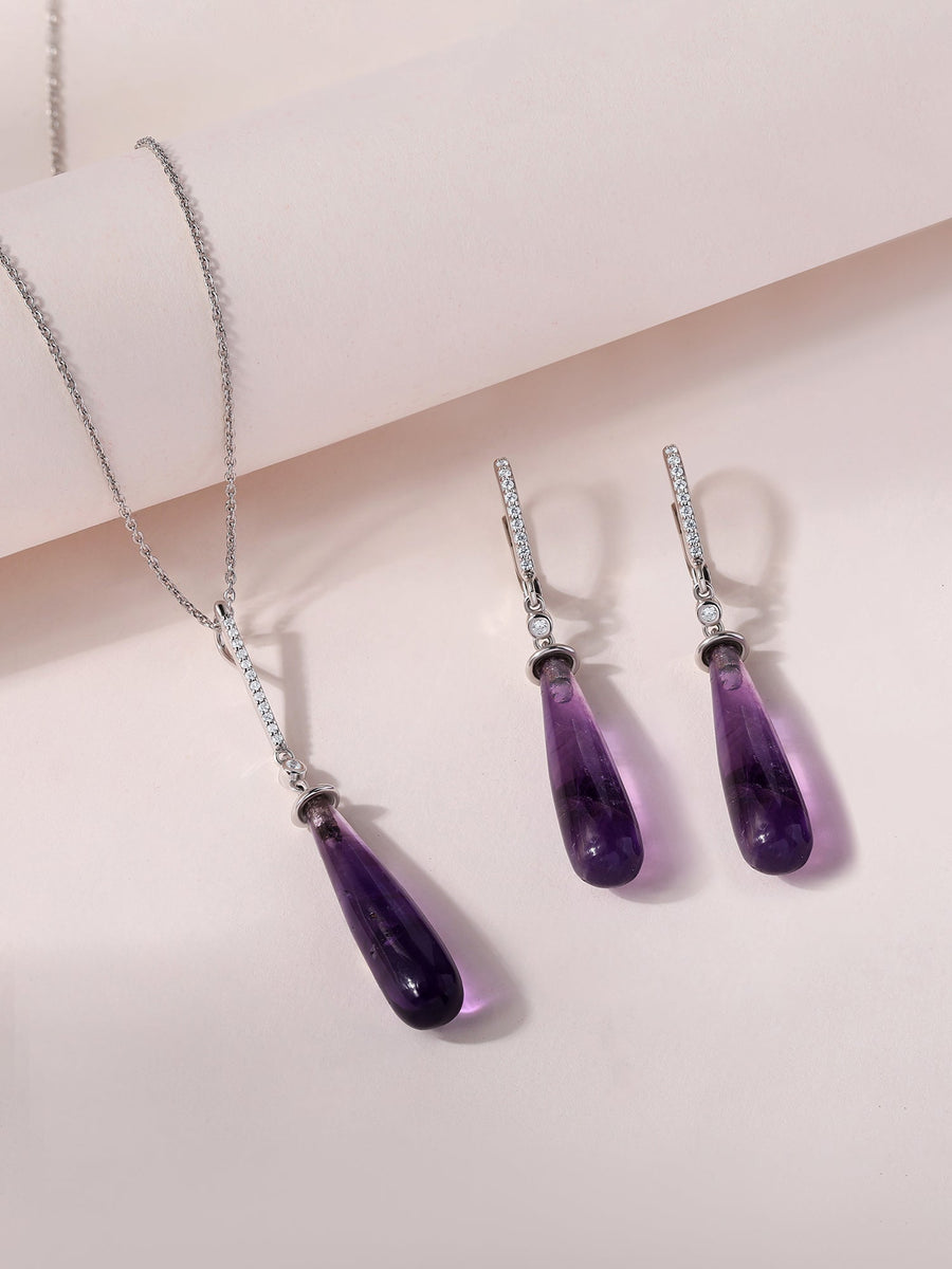 Natural Amethyst & Zirconia Silver Jewellery Set