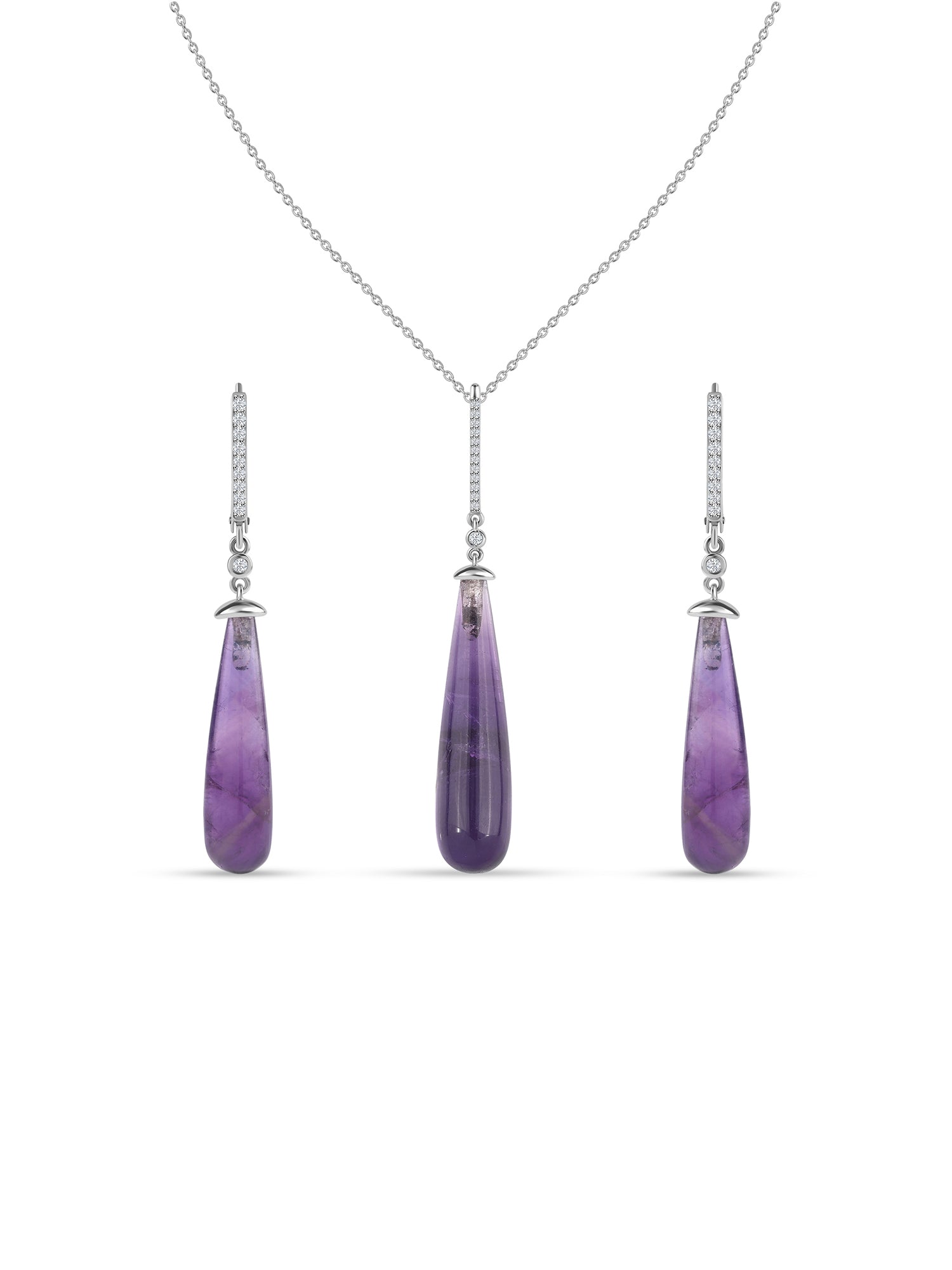 Natural Amethyst & Zirconia Silver Jewellery Set