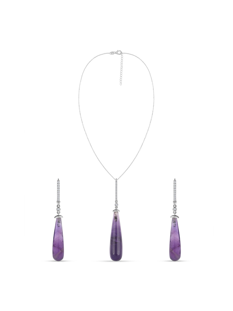 Natural Amethyst & Zirconia Silver Jewellery Set