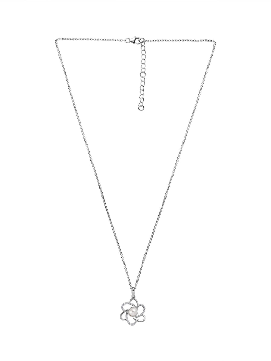 Flower Pearl Necklace In 925 Sterling Silver At Ornate Jewels-5