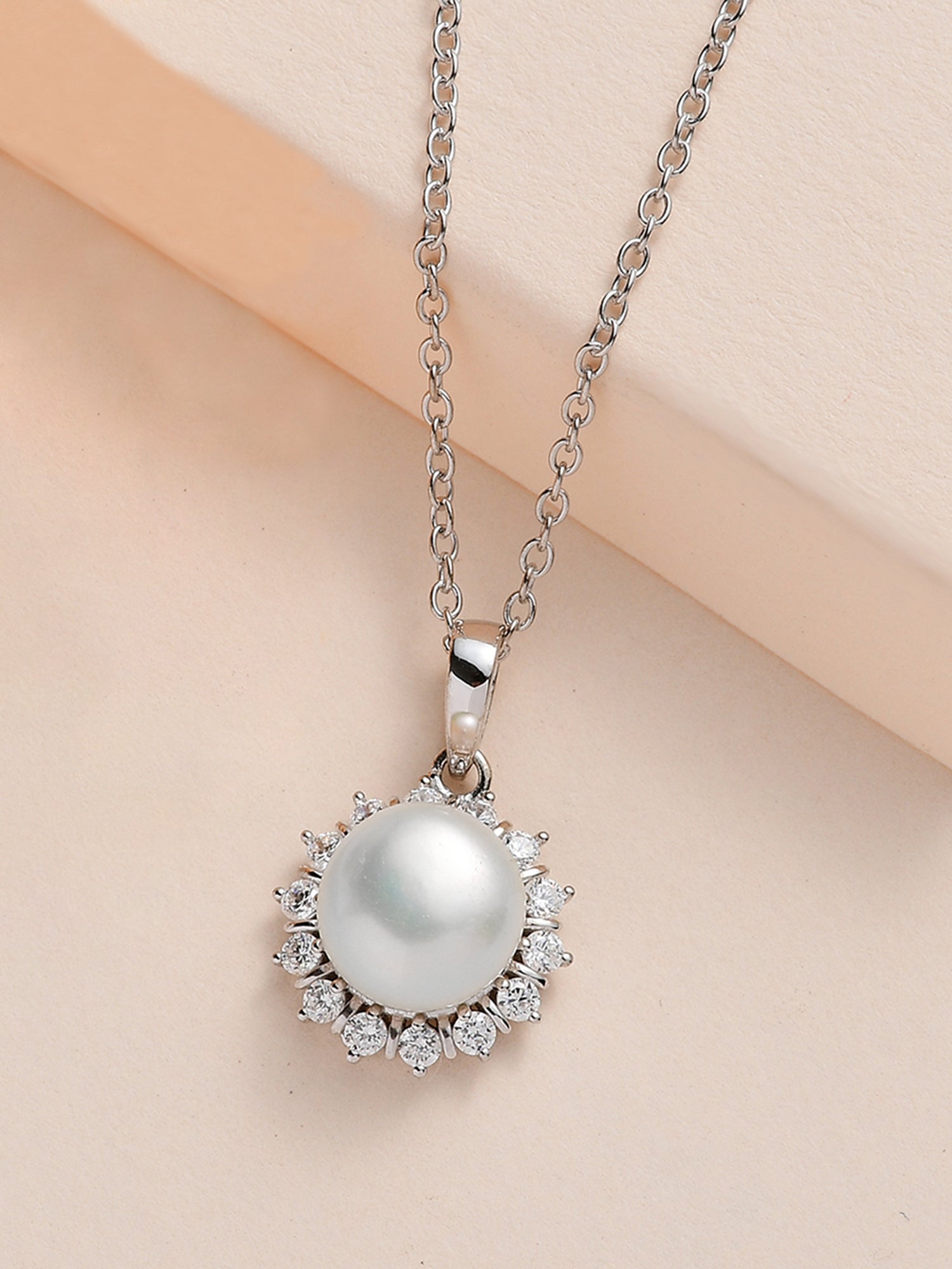 Buy Silver Pearl Office Wear Necklace