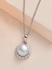 Buy Silver Pearl Office Wear Necklace