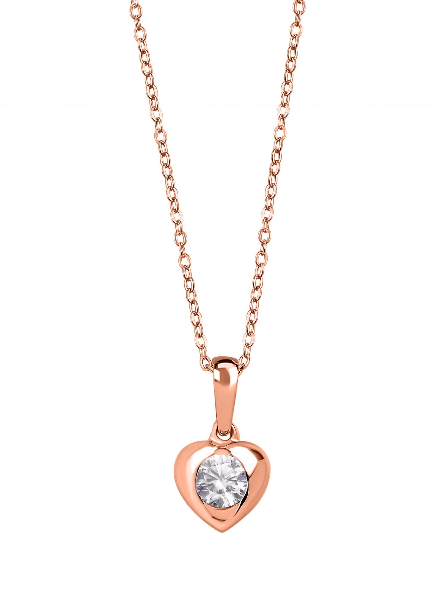 Rose Gold Plated 0.75 Carat Solitaire American Diamond Heart Pendant-3