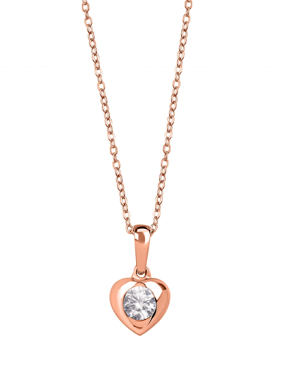 Rose Gold Plated 0.75 Carat Solitaire American Diamond Heart Pendant-3