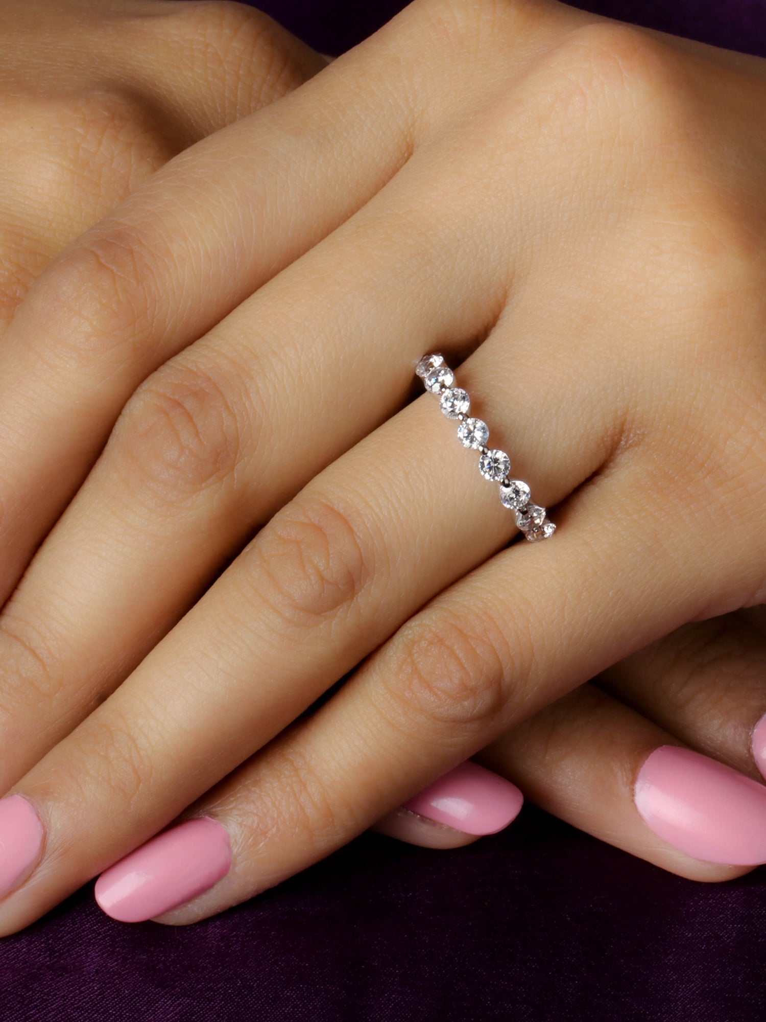 STERLING SILVER AMERICAN DIAMOND NINE STONE RING