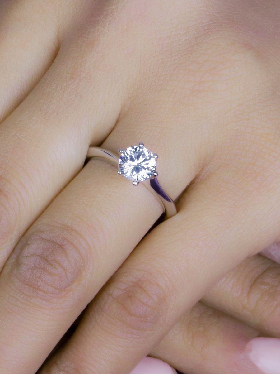 SIX PRONG 2 CARAT SOLITAIRE AMERICAN DIAMOND 925 SILVER RING