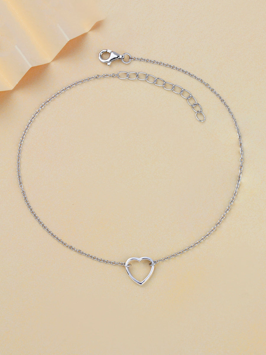 Love Filled Heart Silver Anklet-2