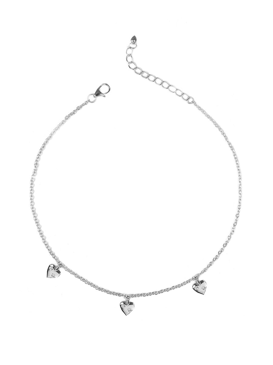 PURE SILVER TRIPLE HEARTS DESIGN ANKLET FOR WOMEN