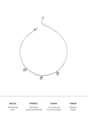 PURE SILVER TRIPLE HEARTS DESIGN ANKLET FOR WOMEN