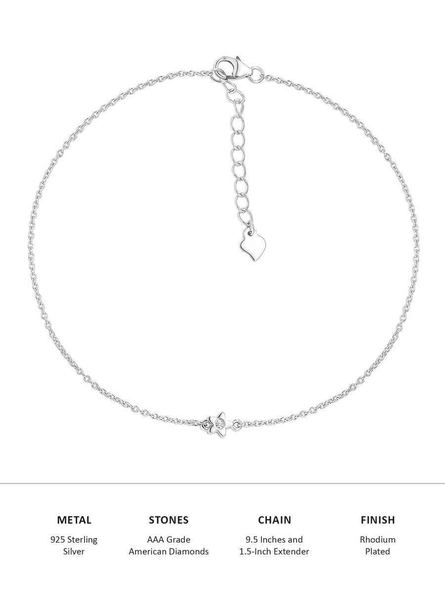 Shreya Flower Design Anklet For Women In Pure Silver-3