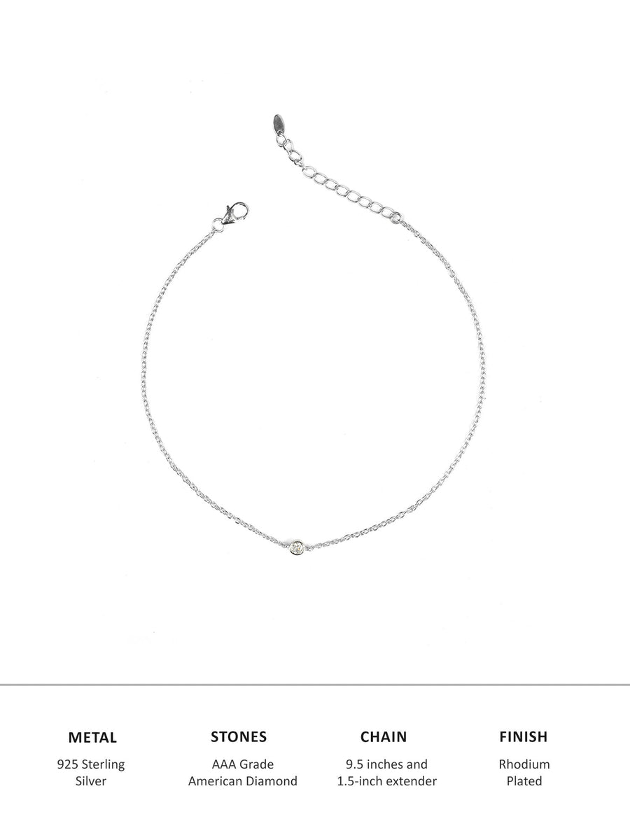 Single Solitaire Pure Silver Anklet For Women-3