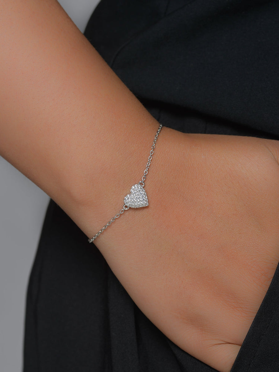 SPARKLES HEART DESIGN SILVER BRACELET-2