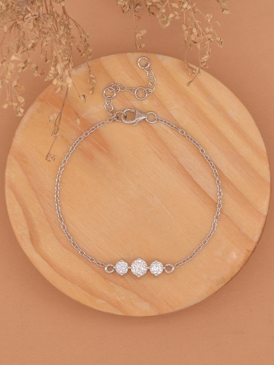 THREE STONE AMERICAN DIAMOND SILVER BRACELET FOR WOMEN