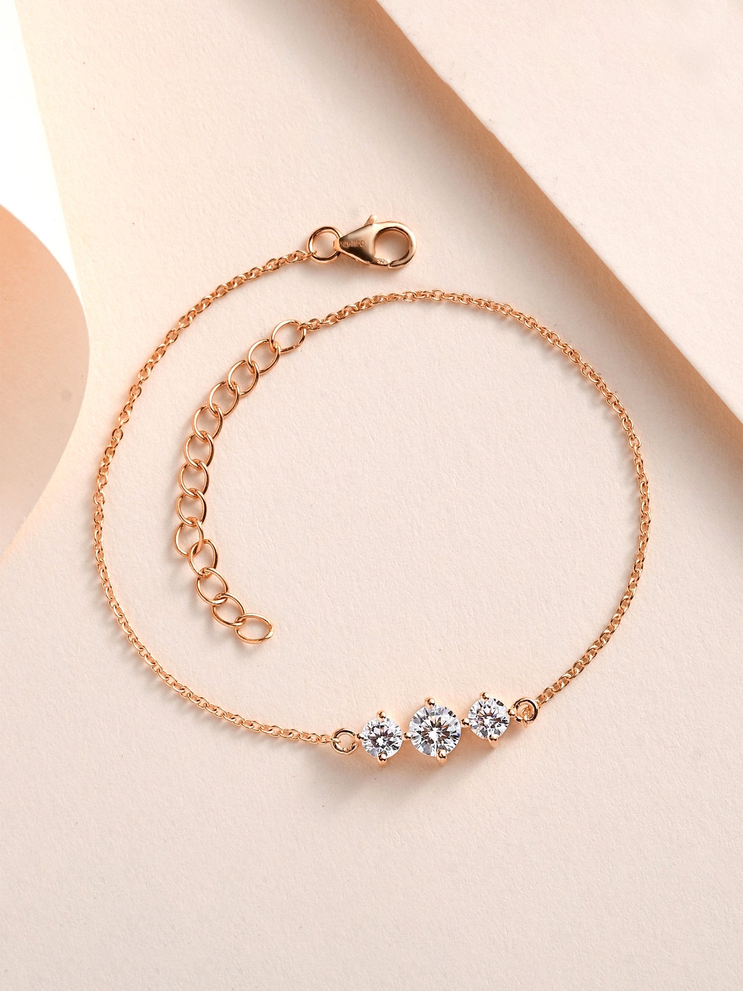 Rose Gold Plated Diamond Look Silver Solitaire Bracelet Online