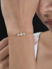 Three Solitaire American Diamond Rose Gold Plated Silver Bracelet-1