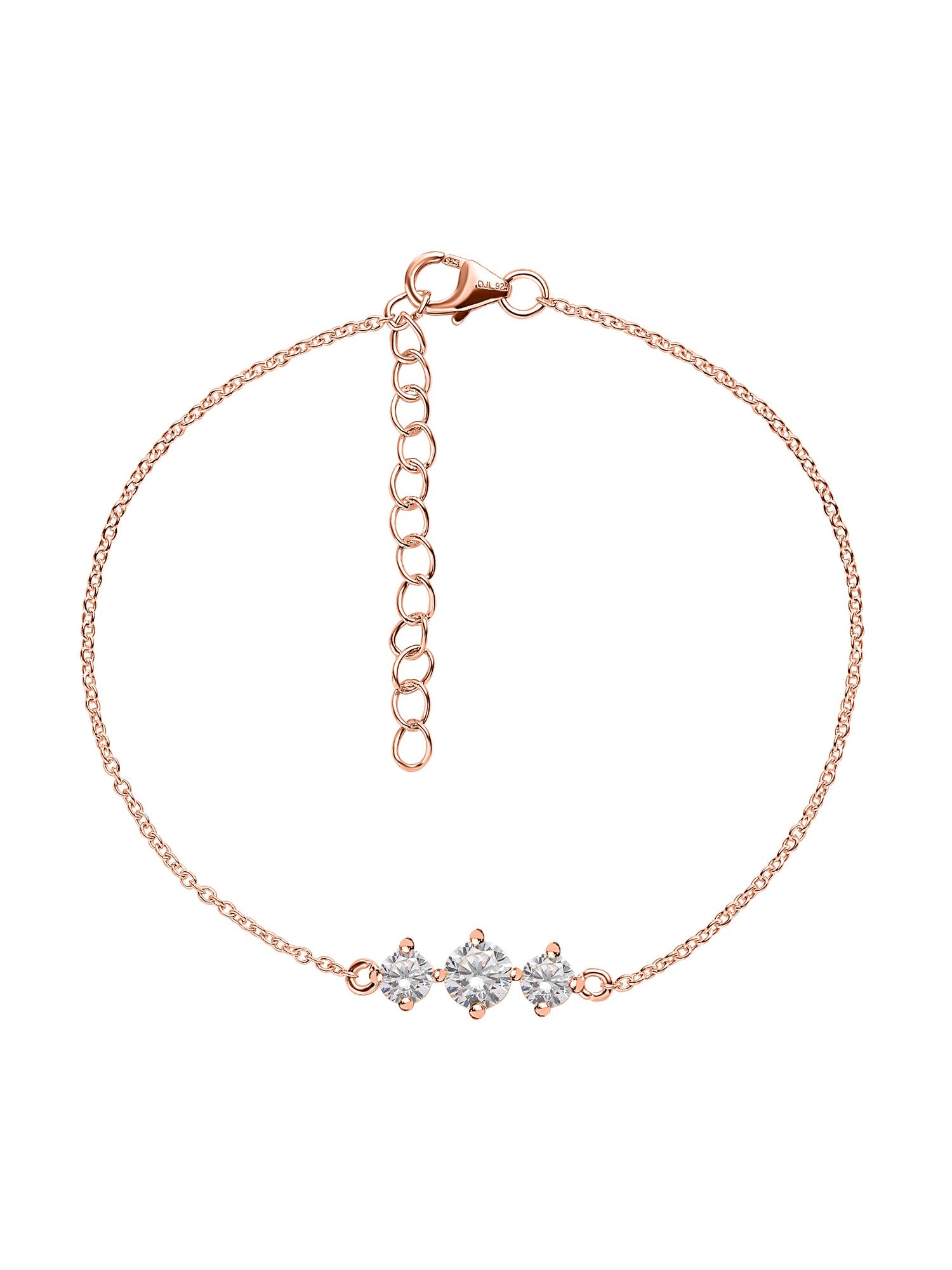 Rose Gold Plated Diamond Look Silver Solitaire Bracelet for Women