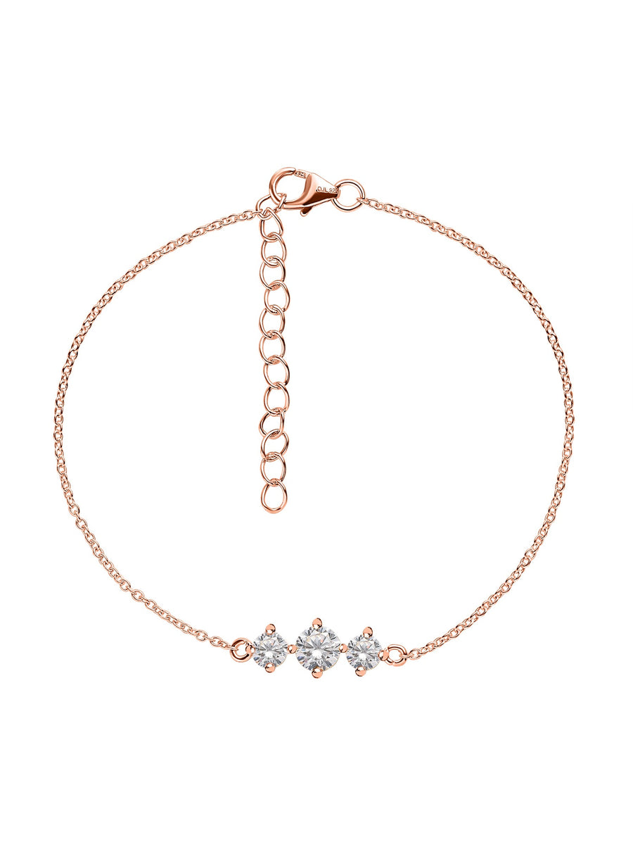 Rose Gold Plated Diamond Look Silver Solitaire Bracelet for Women