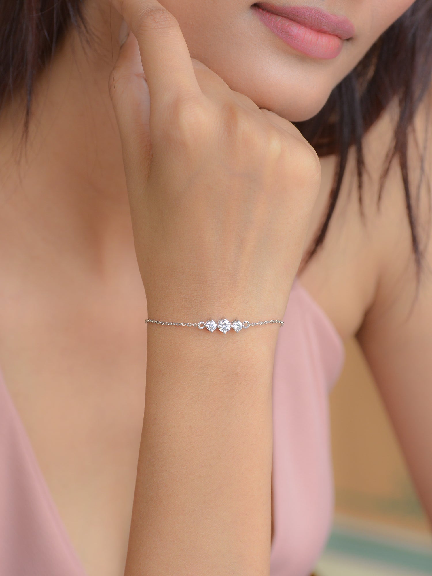 THREE STONE AMERICAN DIAMOND SILVER BRACELET FOR WOMEN-1