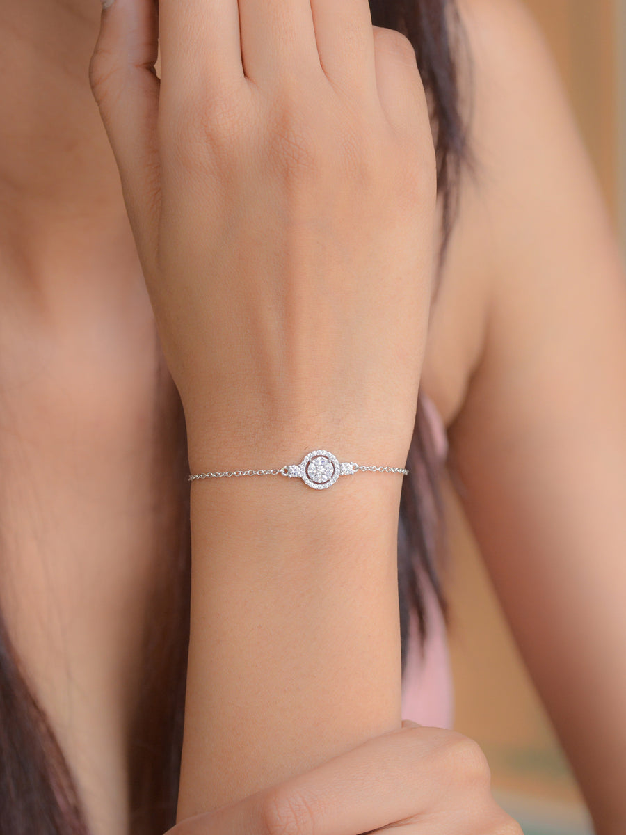 925 Silver Halo Design Cluster Bracelet For Women