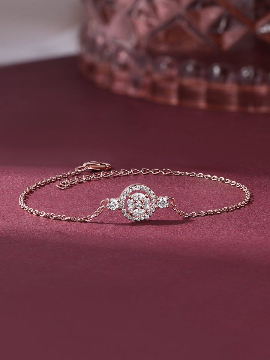 Rose Gold Halo Design Cluster Bracelet For Women