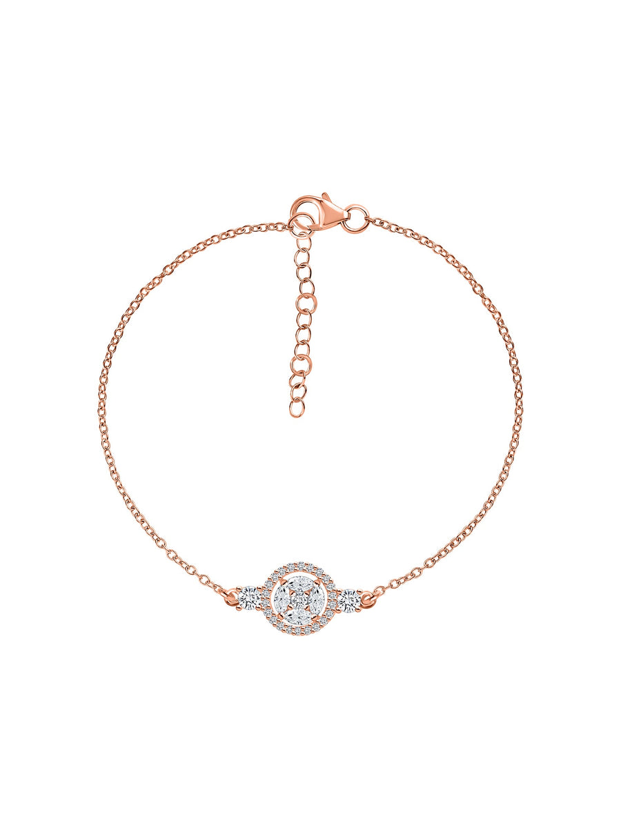 Rose Gold Halo Design Cluster Bracelet For Women