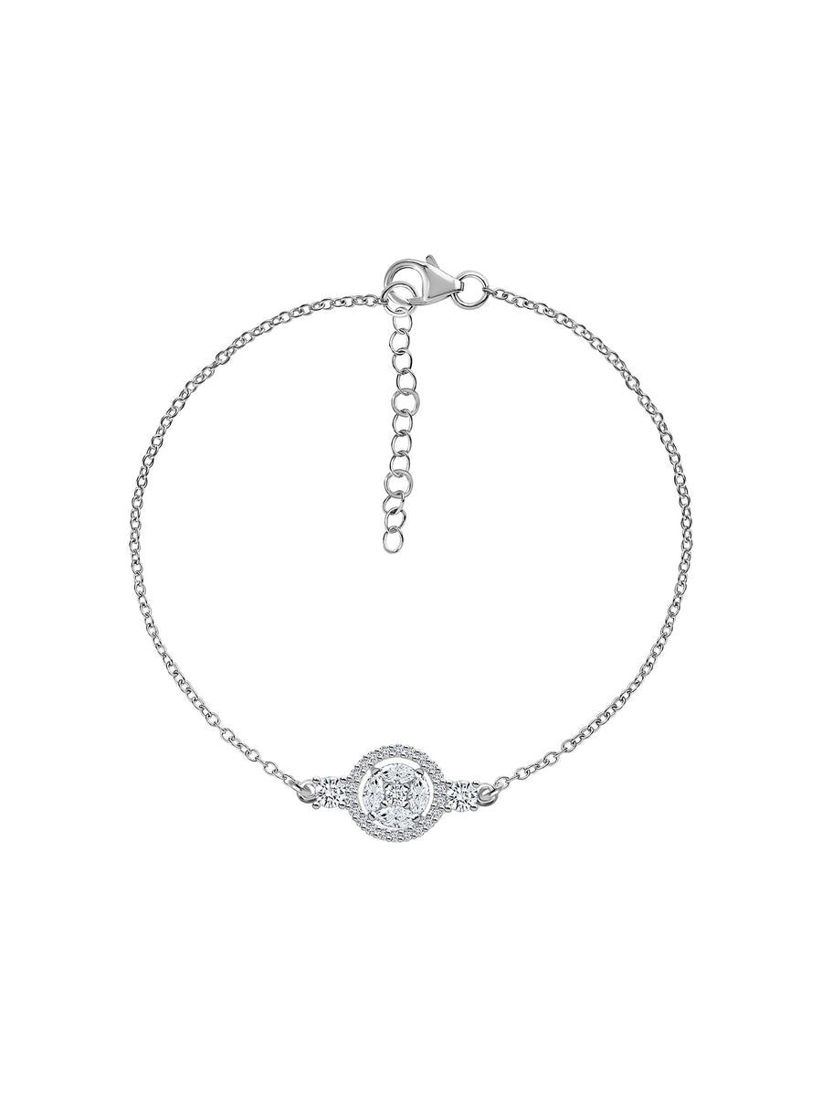 925 Silver Halo Design Cluster Bracelet For Women
