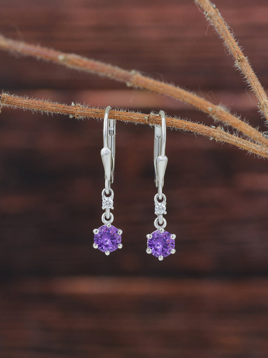 Pure 925 Silver Amethyst Dangle Earrings For Women-5