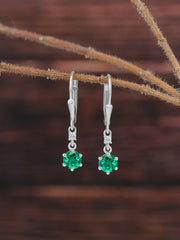 925 Sterling Silver Emerald Dangle Earrings For Women