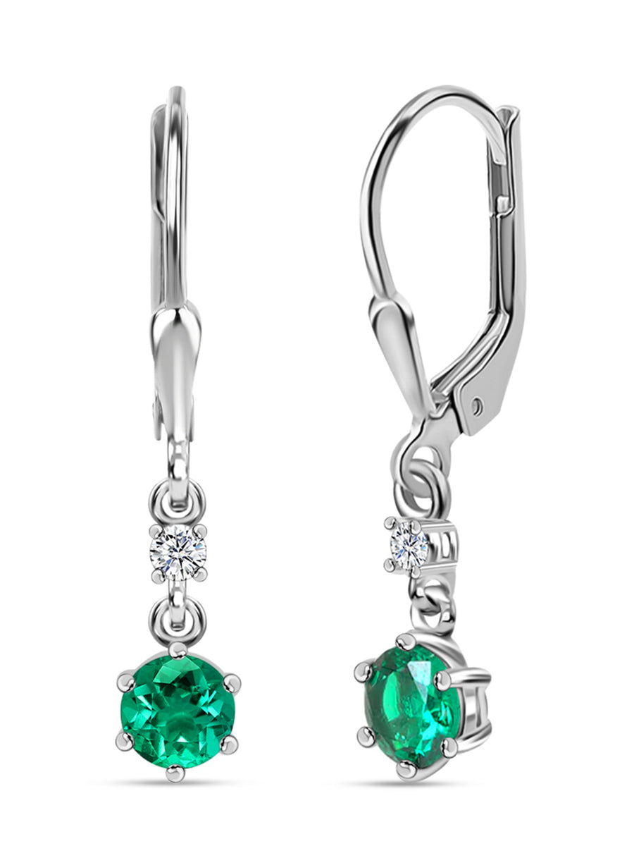 925 Sterling Silver Emerald Dangle Earrings For Women