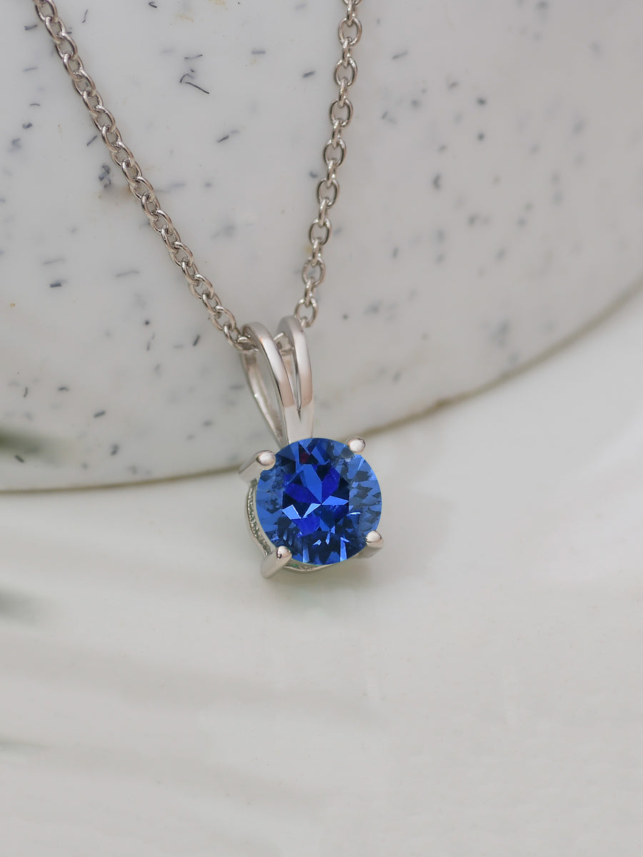 Blue Sapphire 2 Carat Solitaire Necklace For Women