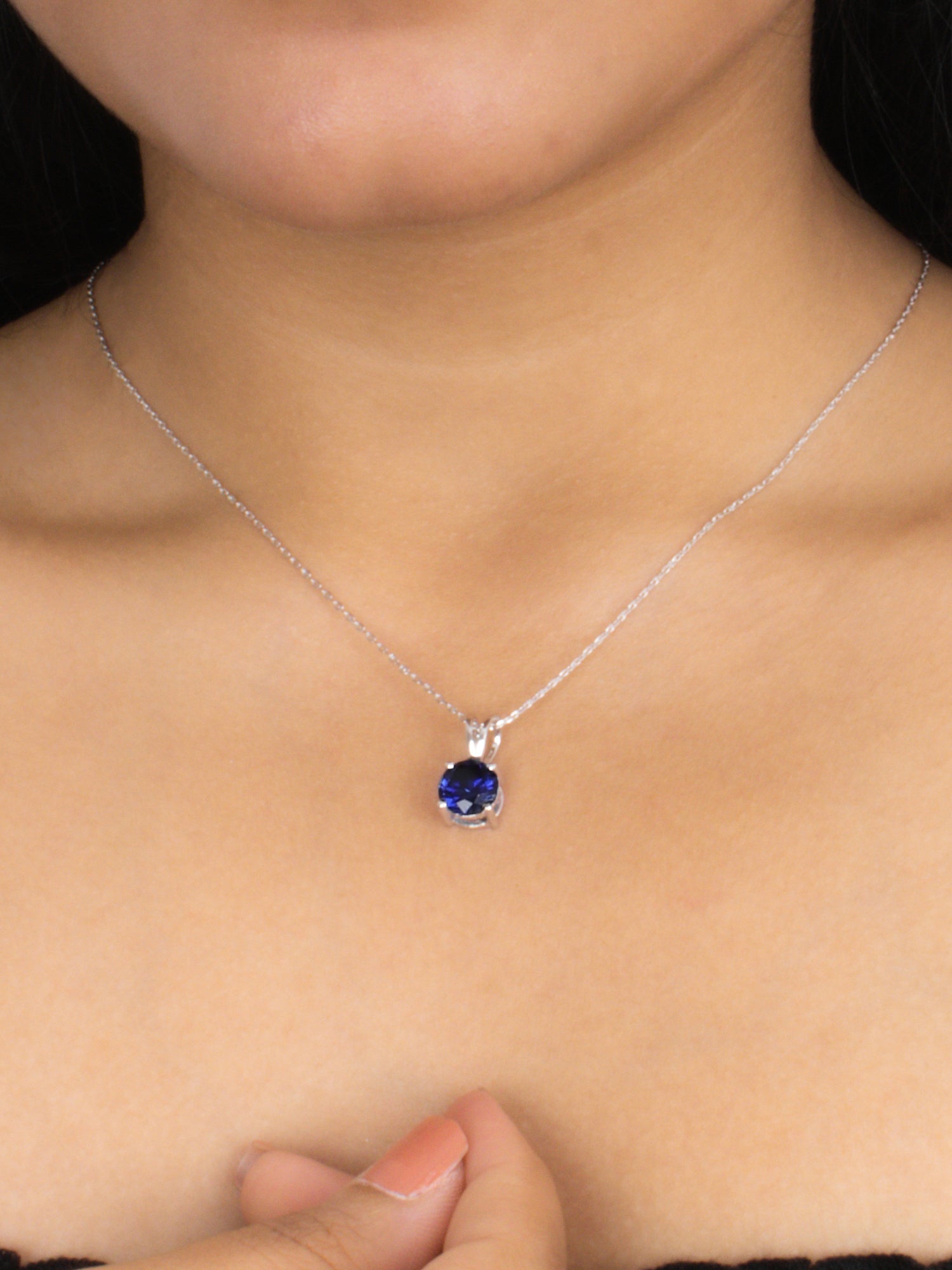 Blue Sapphire 2 Carat Solitaire Necklace For Women