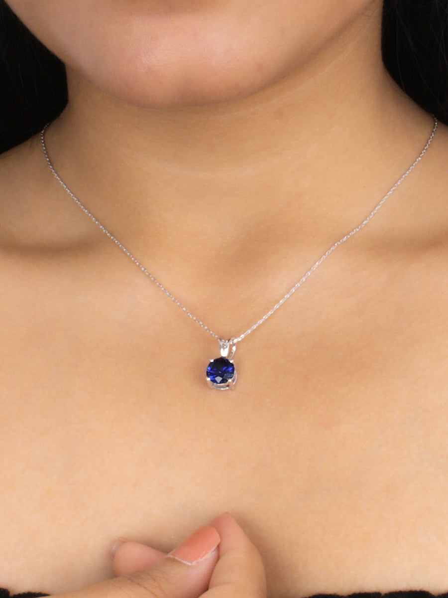 Blue Sapphire 2 Carat Solitaire Necklace For Women
