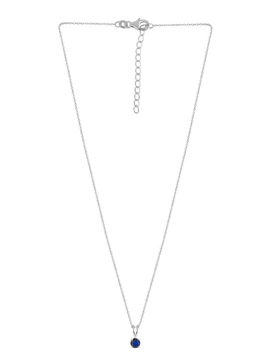 1 Carat Blue Sapphire Pendant Necklace For Women In Pure Silver
