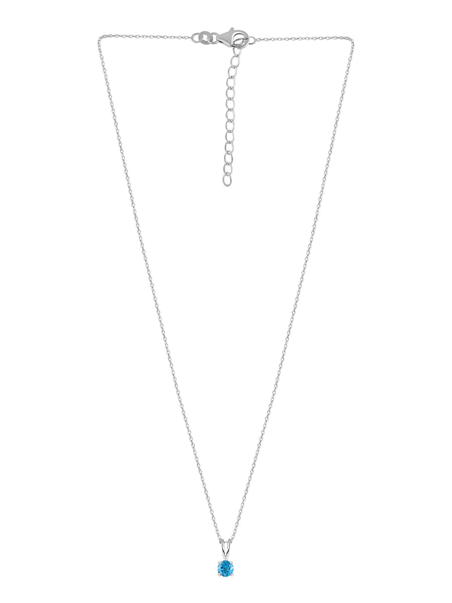 1 Carat Blue Topaz Pendant Necklace In 925 Sterling Silver For Women
