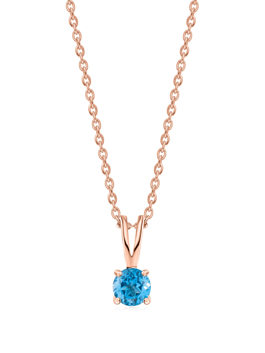 1 Carat Rose Gold Blue Topaz Pendant With Chain For Women