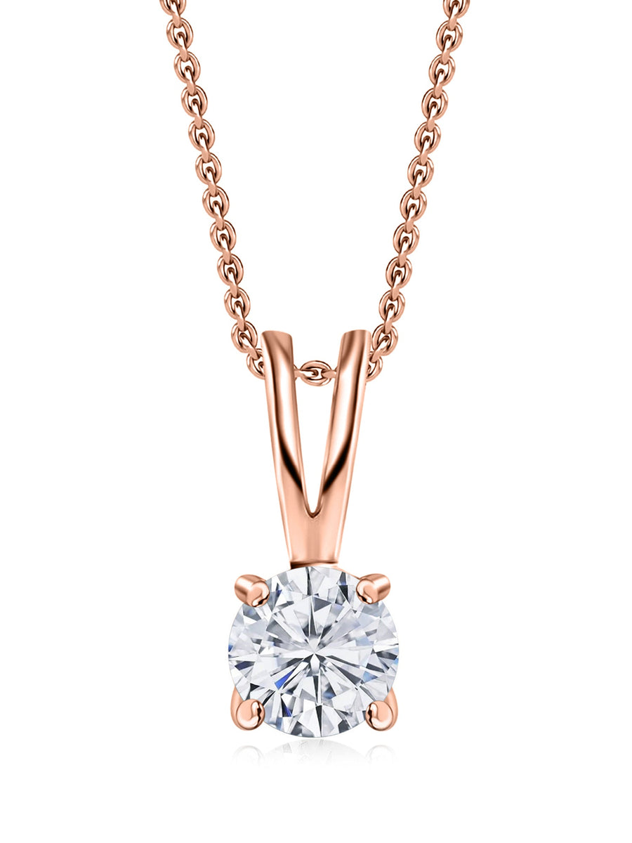 1 Carat Solitaire Pendant Necklace In Rose Gold For Women