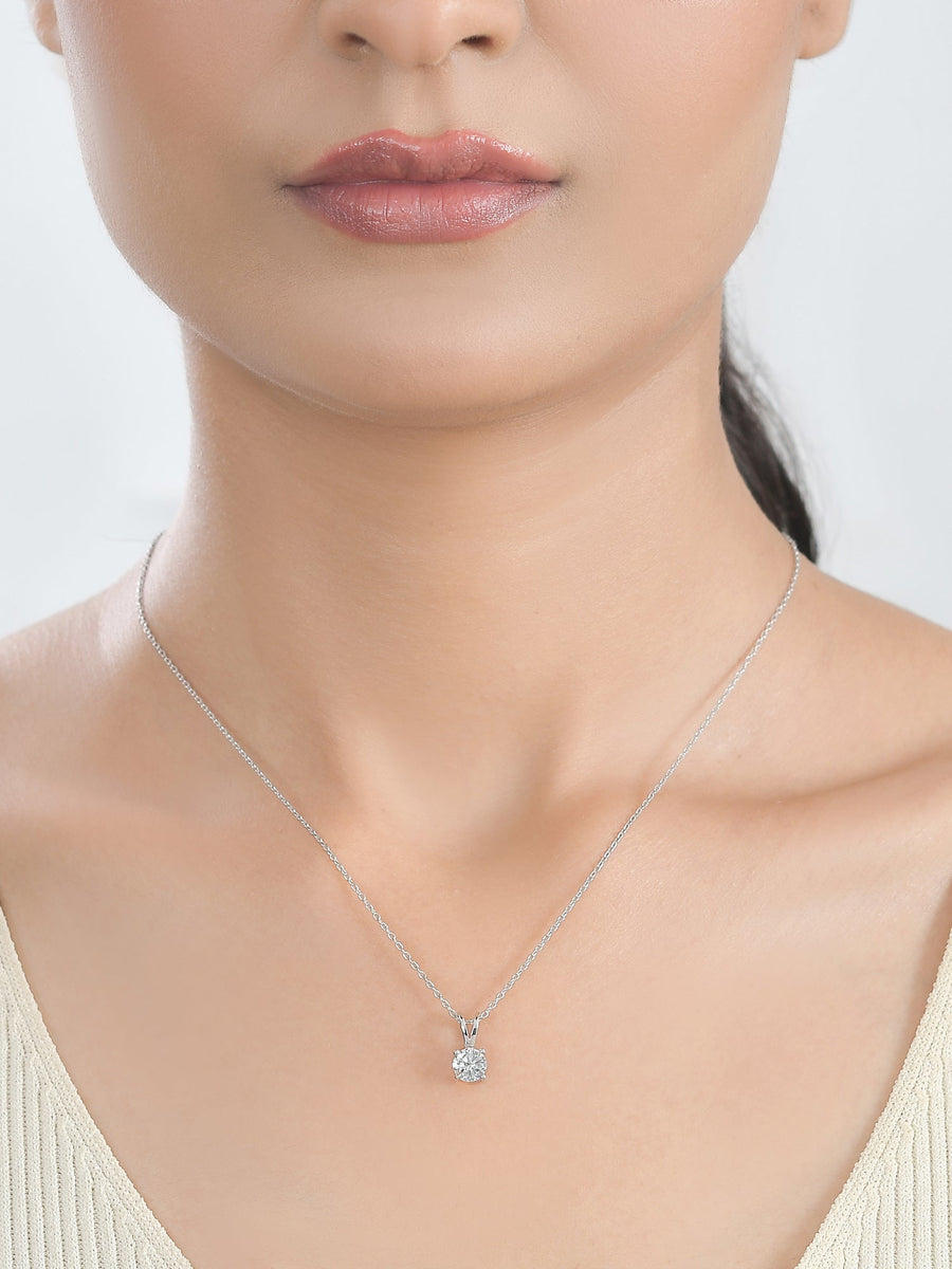 1 Carat Solitaire Pendant Necklace In 925 Silver For Women