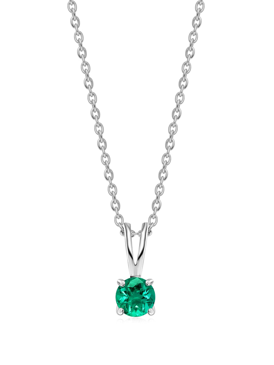 1 Carat Solitaire Emerald Pendant Necklace In Pure Silver