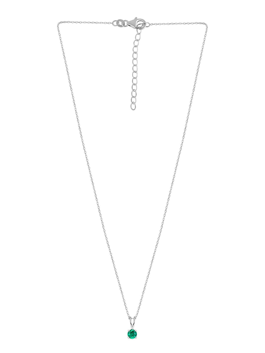 1 Carat Solitaire Emerald Pendant Necklace In Pure Silver
