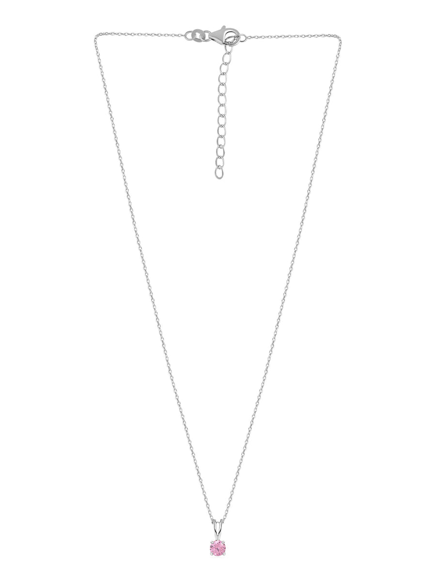 1 Carat Pink Stone Pendant Necklace In Pure Silver For Woman