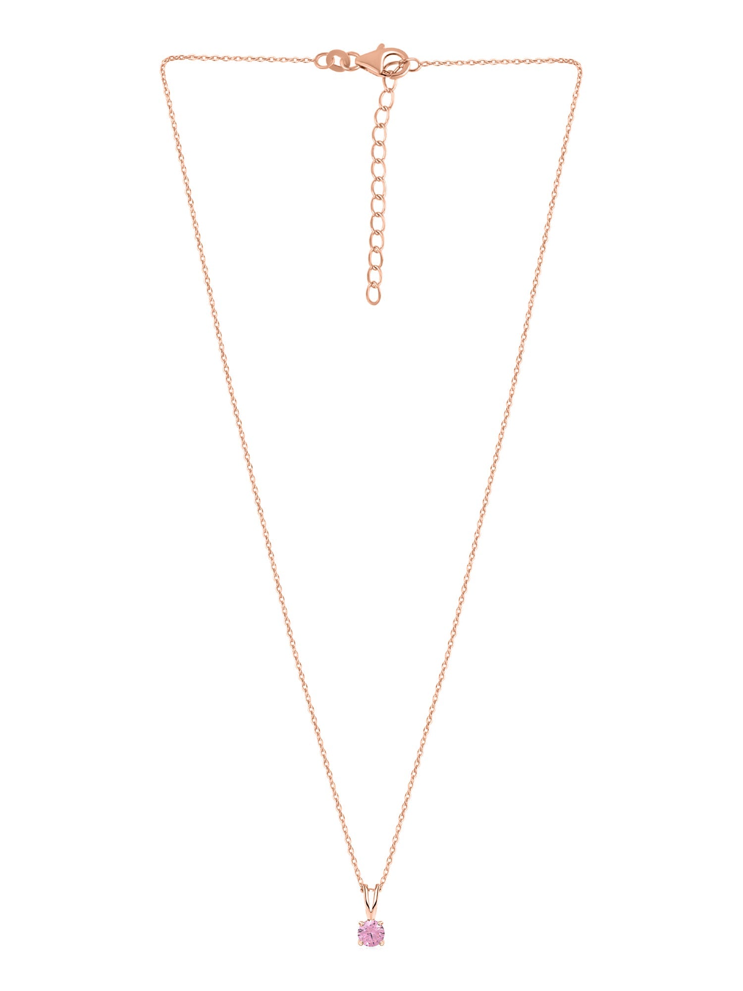 1 Carat Rose Gold Pink Stone Pendant With Chain For Women